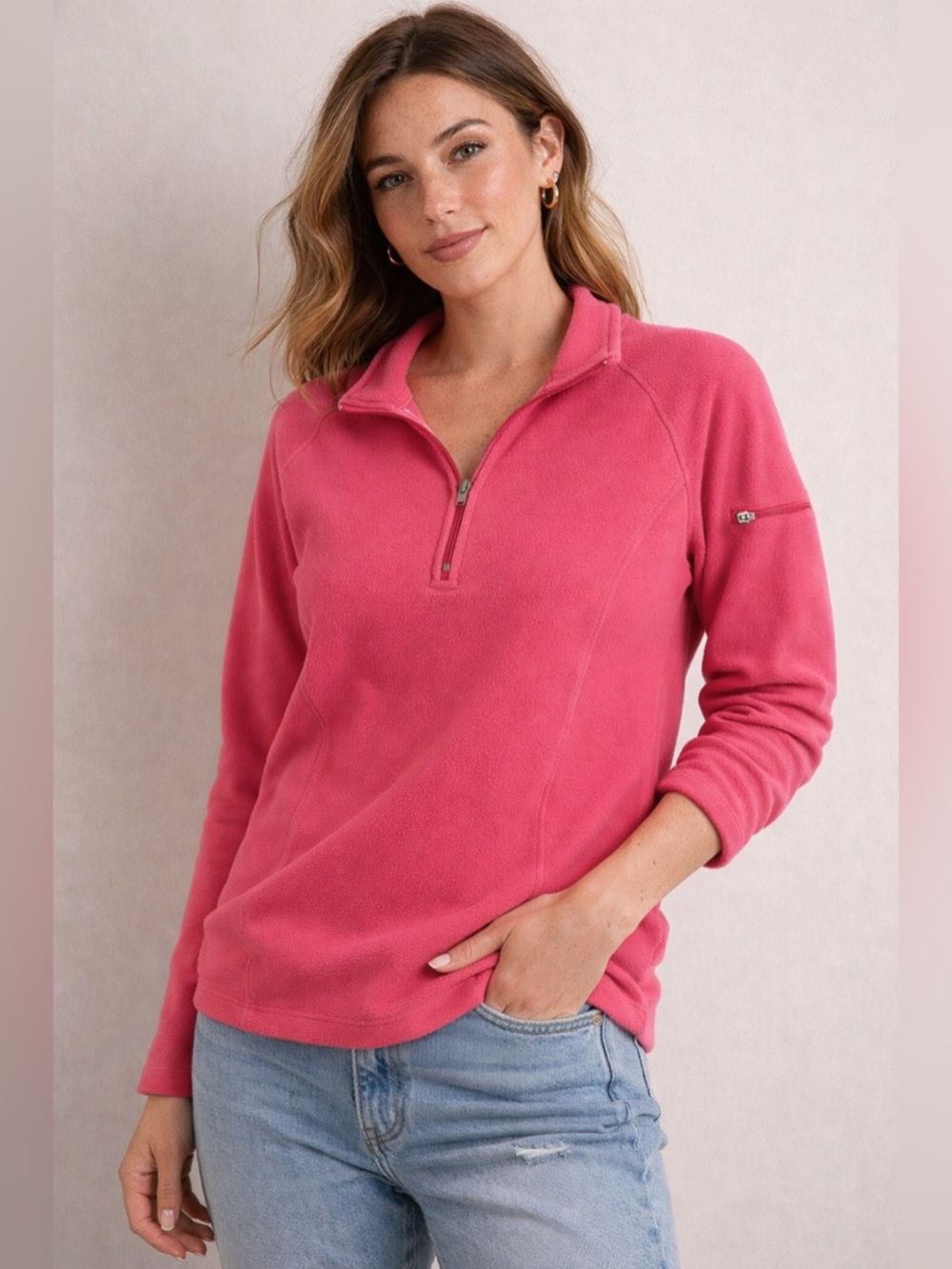 L.L.Bean Pink Fleece Quarter Zip Pullover Cozy Soft Women’s Medium
